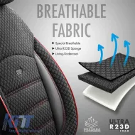 Seat Covers Otom Sport Plus Design Universal Cotton / Rachel / Artificial Leather Front / Rear Set 11 Pieces Black With Red Stitch SPTPLS-102-image-6305286