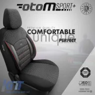 Seat Covers Otom Sport Plus Design Universal Cotton / Rachel / Artificial Leather Front / Rear Set 11 Pieces Black With Red Stitch SPTPLS-102-image-6305288