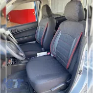 Seat Covers Otom Sport Plus Design Universal Cotton / Rachel / Artificial Leather Front / Rear Set 11 Pieces Black With Red Stitch SPTPLS-102-image-6305291