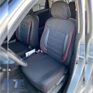 Seat Covers Otom Sport Plus Design Universal Cotton / Rachel / Artificial Leather Front / Rear Set 11 Pieces Black With Red Stitch SPTPLS-102