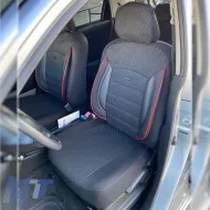 Seat Covers Otom Sport Plus Design Universal Cotton / Rachel / Artificial Leather Front / Rear Set 11 Pieces Black With Red Stitch SPTPLS-102-image-6305292