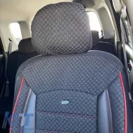 Seat Covers Otom Sport Plus Design Universal Cotton / Rachel / Artificial Leather Front / Rear Set 11 Pieces Black With Red Stitch SPTPLS-102-image-6305293