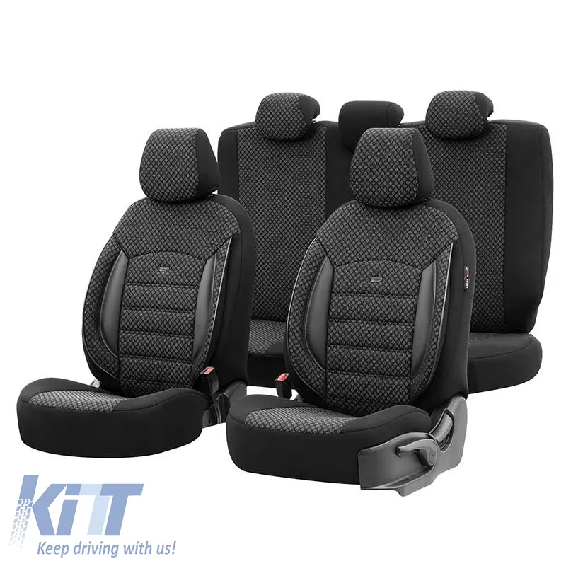 Seat Covers Otom Sport Plus Design Universal Cotton / Rachel / Artificial Leather Front / Rear Set 11 Pieces Black SPTPLS-101