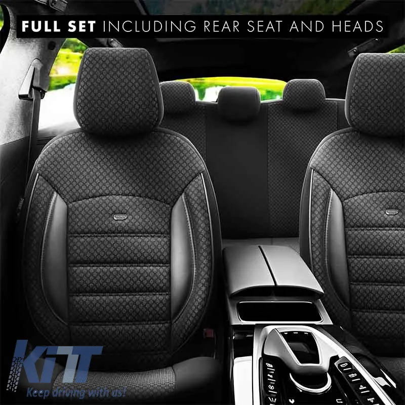 Seat Covers Otom Sport Plus Design Universal Cotton / Rachel / Artificial Leather Front / Rear Set 11 Pieces Black SPTPLS-101