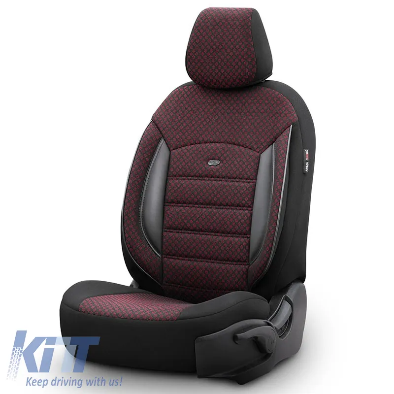 Seat Covers Otom Sport Plus Design Universal Cotton / Rachel / Artificial Leather Front / Rear Set 11 Pieces Dark Red SPTPLS-103