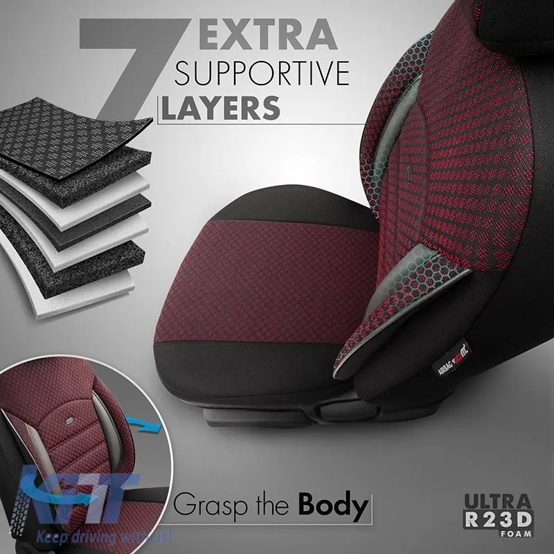 Seat Covers Otom Sport Plus Design Universal Cotton / Rachel / Artificial Leather Front / Rear Set 11 Pieces Dark Red SPTPLS-103