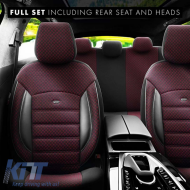 Seat Covers Otom Sport Plus Design Universal Cotton / Rachel / Artificial Leather Front / Rear Set 11 Pieces Dark Red SPTPLS-103