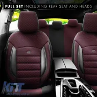 Seat Covers Otom Sport Plus Design Universal Cotton / Rachel / Artificial Leather Front / Rear Set 11 Pieces Dark Red SPTPLS-103-image-6309245