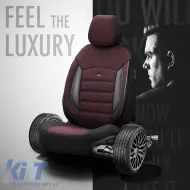 Seat Covers Otom Sport Plus Design Universal Cotton / Rachel / Artificial Leather Front / Rear Set 11 Pieces Dark Red SPTPLS-103-image-6309246