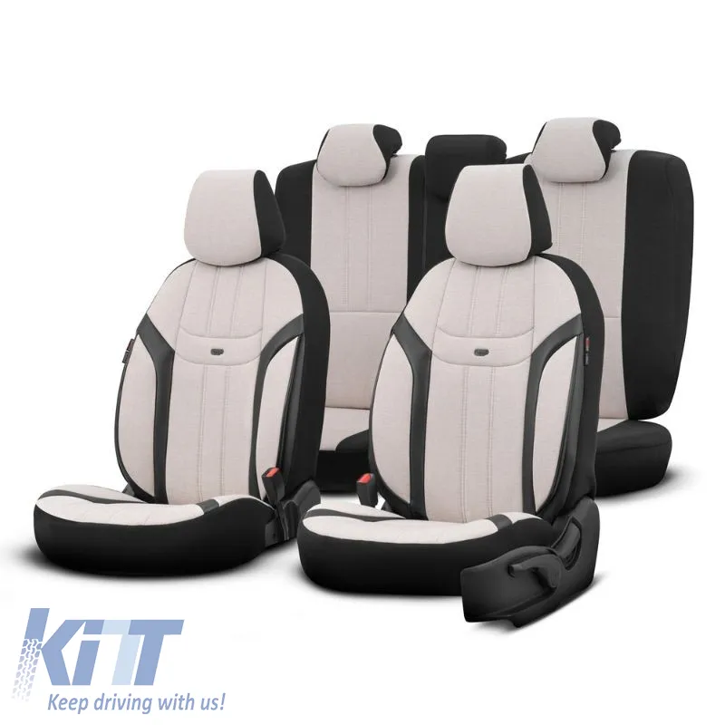 Seat Covers Otom "Swan" Universal Linen / Rachel / Artificial Leather Front / Rear Set 11 Pieces Beige SWN-503