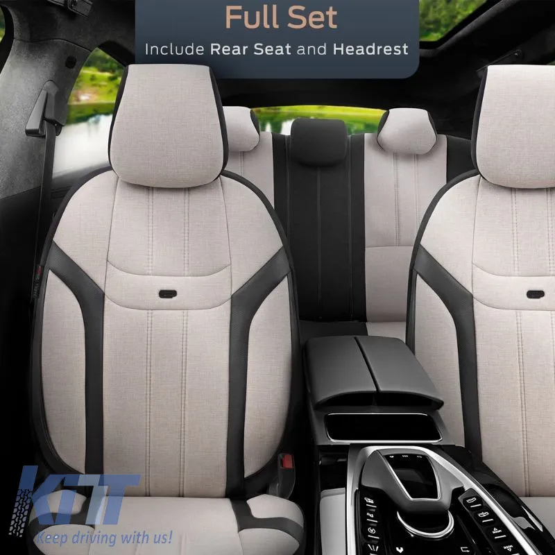 Seat Covers Otom "Swan" Universal Linen / Rachel / Artificial Leather Front / Rear Set 11 Pieces Beige SWN-503