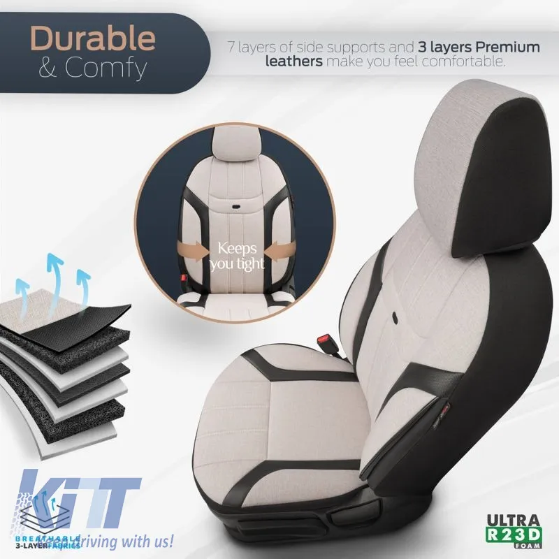Seat Covers Otom "Swan" Universal Linen / Rachel / Artificial Leather Front / Rear Set 11 Pieces Beige SWN-503