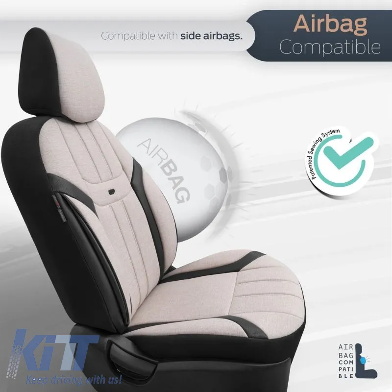Seat Covers Otom "Swan" Universal Linen / Rachel / Artificial Leather Front / Rear Set 11 Pieces Beige SWN-503