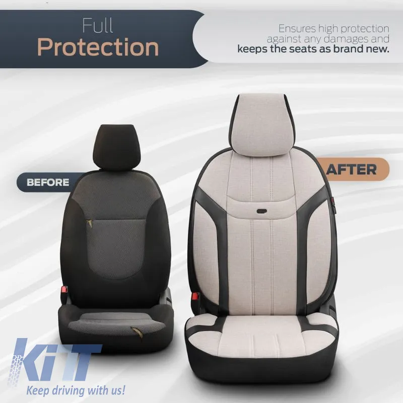 Seat Covers Otom "Swan" Universal Linen / Rachel / Artificial Leather Front / Rear Set 11 Pieces Beige SWN-503