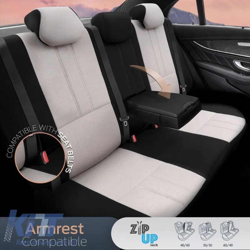 Seat Covers Otom "Swan" Universal Linen / Rachel / Artificial Leather Front / Rear Set 11 Pieces Beige SWN-503