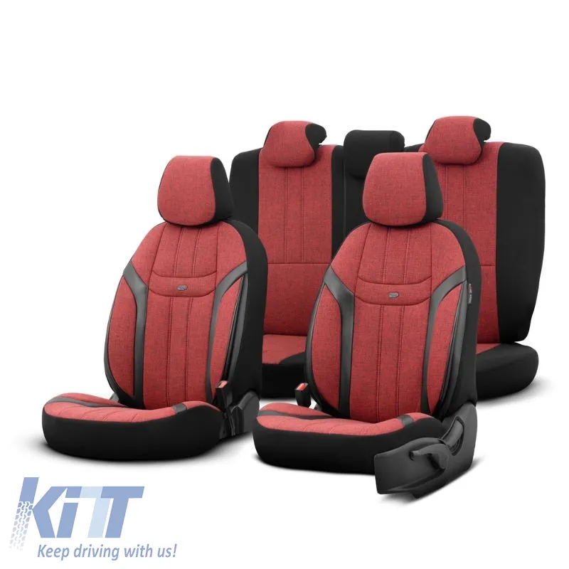 Seat Covers Otom "Swan" Universal Linen / Rachel / Artificial Leather Front / Rear Set 11 Pieces Red / Black SWN-502