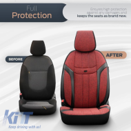 Seat Covers Otom "Swan" Universal Linen / Rachel / Artificial Leather Front / Rear Set 11 Pieces Red / Black SWN-502