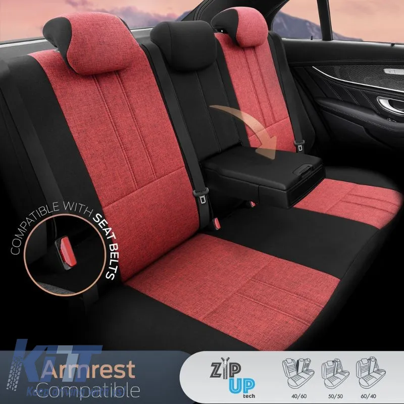 Seat Covers Otom "Swan" Universal Linen / Rachel / Artificial Leather Front / Rear Set 11 Pieces Red / Black SWN-502