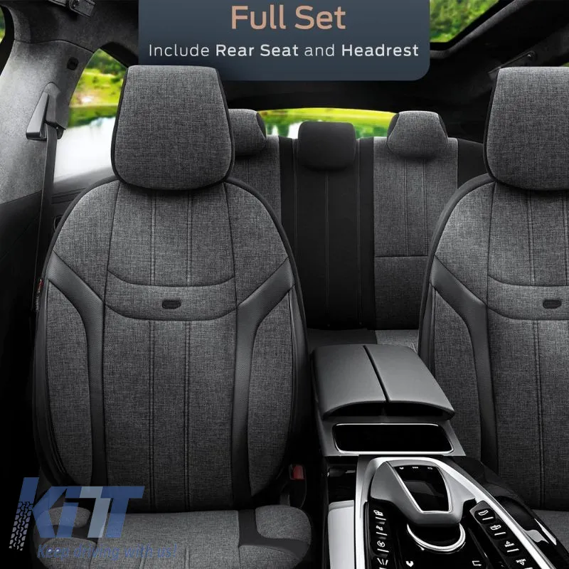 Seat Covers Otom "Swan" Universal Linen / Rachel / Artificial Leather Front / Rear Set 11 Pieces Black SWN-501