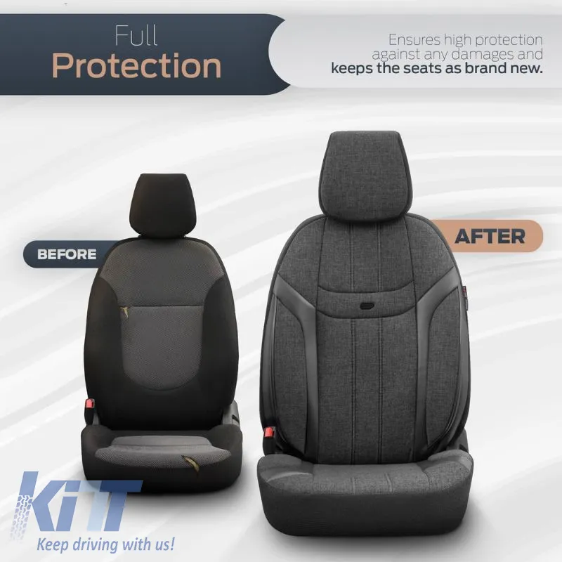 Seat Covers Otom "Swan" Universal Linen / Rachel / Artificial Leather Front / Rear Set 11 Pieces Black SWN-501