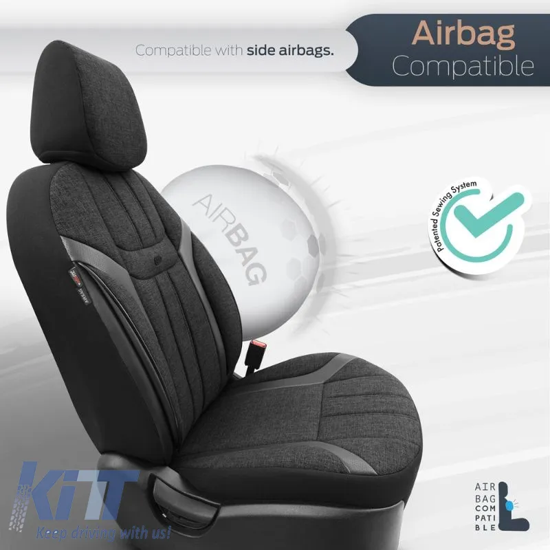 Seat Covers Otom "Swan" Universal Linen / Rachel / Artificial Leather Front / Rear Set 11 Pieces Black SWN-501