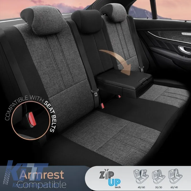 Seat Covers Otom "Swan" Universal Linen / Rachel / Artificial Leather Front / Rear Set 11 Pieces Black SWN-501
