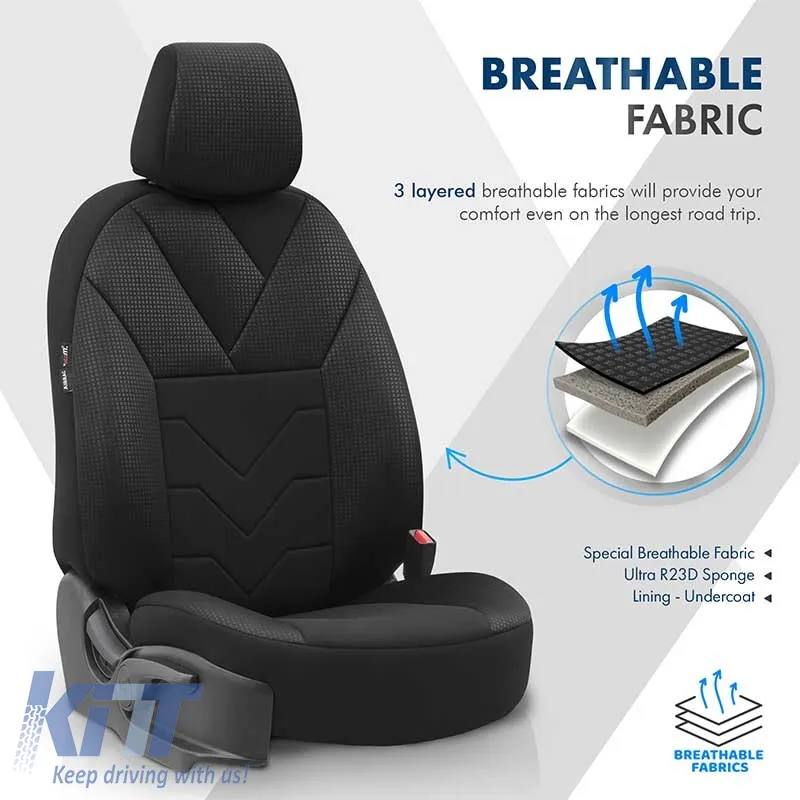 Seat Covers Otom Tempo Design Universal Cotton Rachel Front / Rear Set 11 Pieces Black TMP-1501