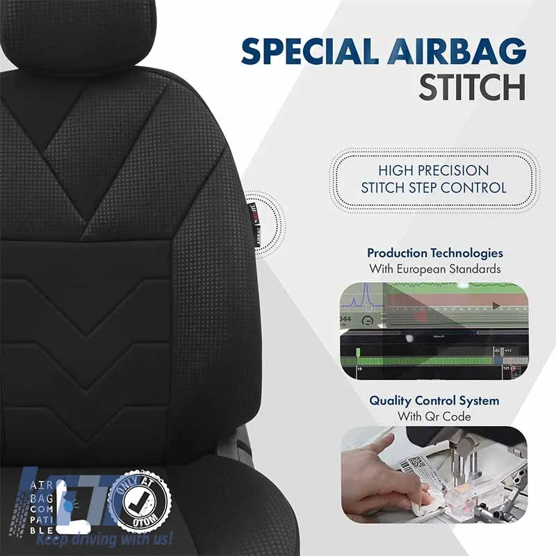 Seat Covers Otom Tempo Design Universal Cotton Rachel Front / Rear Set 11 Pieces Black TMP-1501