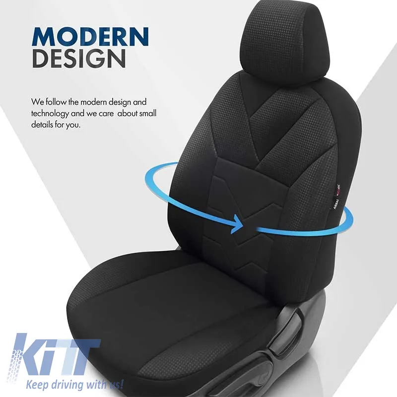 Seat Covers Otom Tempo Design Universal Cotton Rachel Front / Rear Set 11 Pieces Black TMP-1501