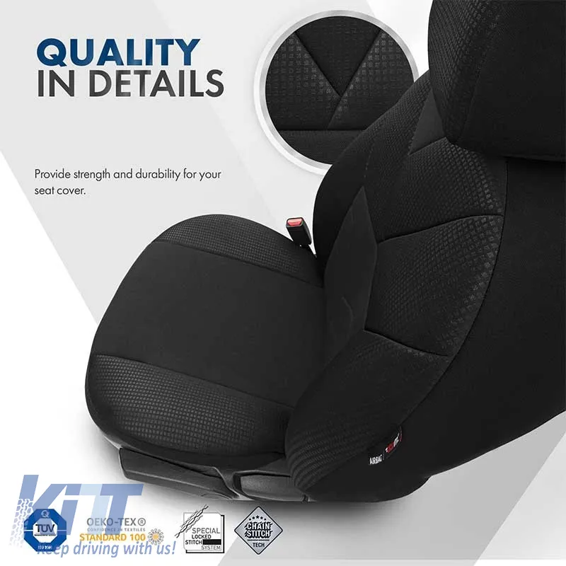 Seat Covers Otom Tempo Design Universal Cotton Rachel Front / Rear Set 11 Pieces Black TMP-1501