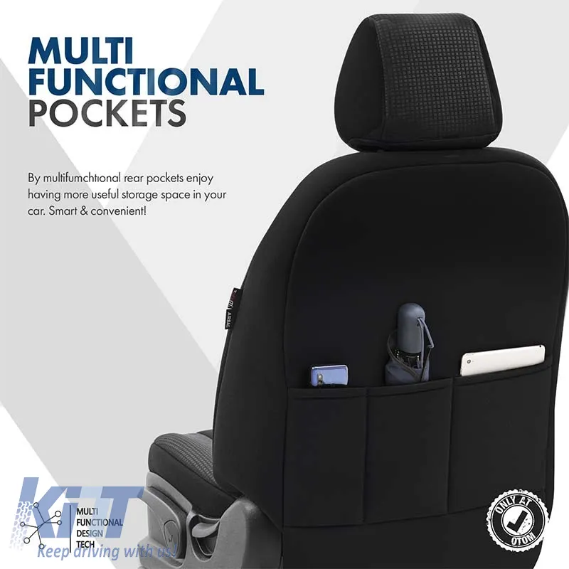 Seat Covers Otom Tempo Design Universal Cotton Rachel Front / Rear Set 11 Pieces Black TMP-1501