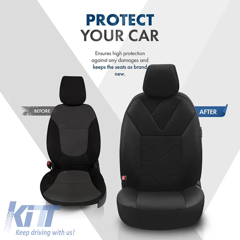 Seat Covers Otom Tempo Design Universal Cotton Rachel Front / Rear Set 11 Pieces Black TMP-1501