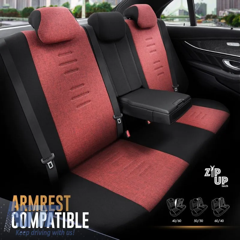 Seat Covers Otom "Throne" Universal Linen / Rachel / Artificial Leather Front / Rear Set 11 Pieces Red / Black THR-103