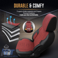 Seat Covers Otom "Throne" Universal Linen / Rachel / Artificial Leather Front / Rear Set 11 Pieces Red / Black THR-103