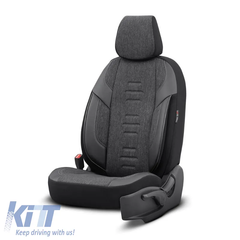 Seat Covers Otom "Throne" Universal Linen / Rachel / Artificial Leather Front / Rear Set 11 Pieces Grey Black THR-102