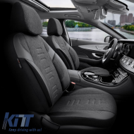 Seat Covers Otom "Throne" Universal Linen / Rachel / Artificial Leather Front / Rear Set 11 Pieces Grey Black THR-102