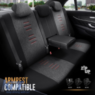 Seat Covers Otom "Throne" Universal Linen / Rachel / Artificial Leather Front / Rear Set 11 Pieces Black With Red Stitch THR-101