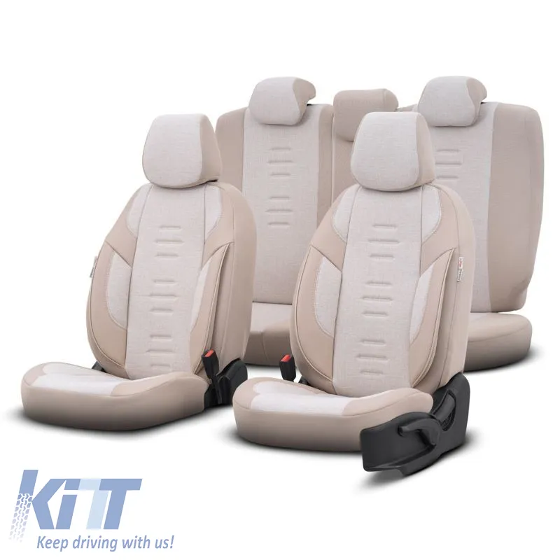 Seat Covers Otom "Throne" Universal Linen / Rachel / Artificial Leather Front / Rear Set 11 Pieces Beige THR-104