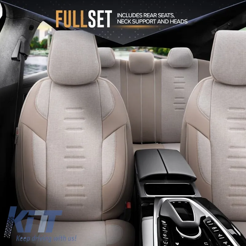Seat Covers Otom "Throne" Universal Linen / Rachel / Artificial Leather Front / Rear Set 11 Pieces Beige THR-104