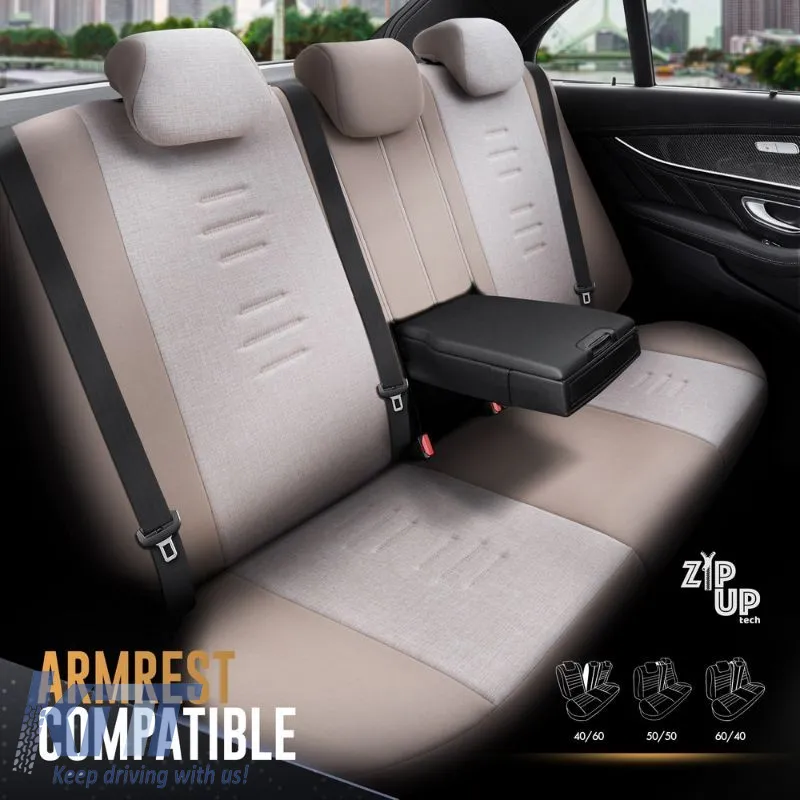 Seat Covers Otom "Throne" Universal Linen / Rachel / Artificial Leather Front / Rear Set 11 Pieces Beige THR-104
