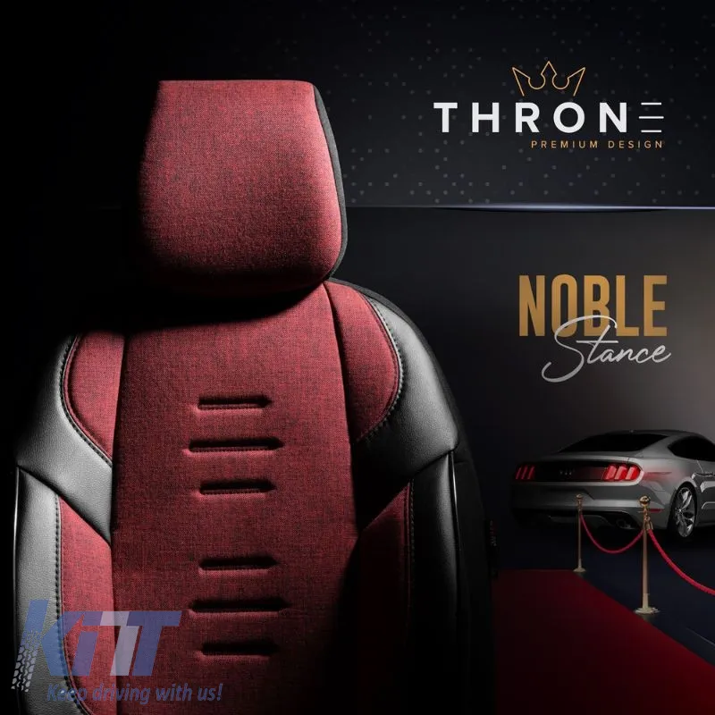 Seat Covers Otom "Throne" Universal Linen / Rachel / Artificial Leather Front / Rear Set 11 Pieces Red / Black THR-103