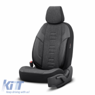 Seat Covers Otom "Throne" Universal Linen / Rachel / Artificial Leather Front / Rear Set 11 Pieces Grey Black THR-102