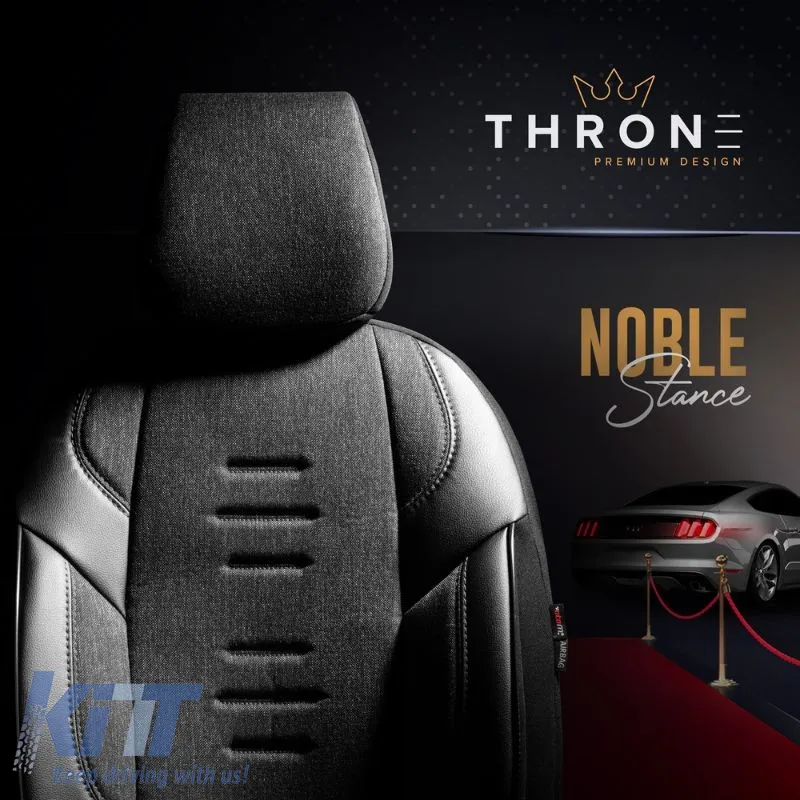 Seat Covers Otom "Throne" Universal Linen / Rachel / Artificial Leather Front / Rear Set 11 Pieces Grey Black THR-102