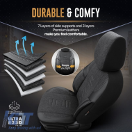 Seat Covers Otom "Throne" Universal Linen / Rachel / Artificial Leather Front / Rear Set 11 Pieces Grey Black THR-102