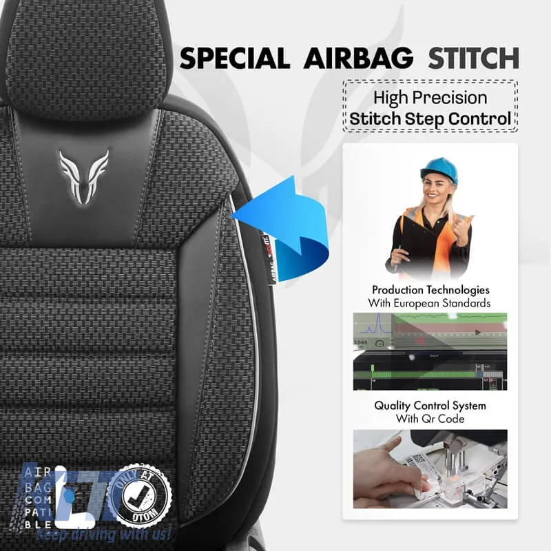 Seat Covers Otom Toro Design Universal Cotton / Artificial Leather Front / Rear Set 11 Pieces Black / Gray ΤRΟ-902