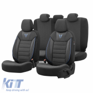 Seat Covers Otom Toro Design Universal Cotton / Artificial Leather Front / Rear Set 11 Pieces Black / Blue ΤRΟ-903