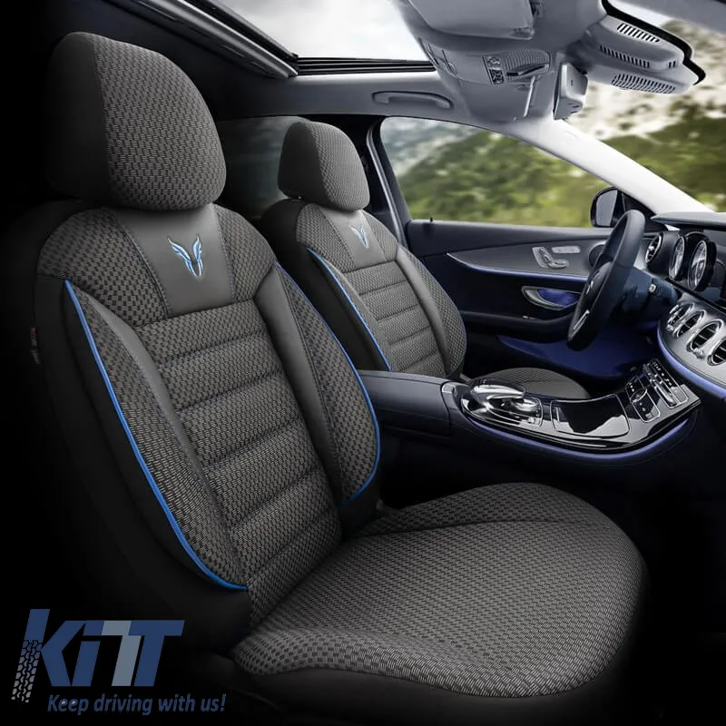 Seat Covers Otom Toro Design Universal Cotton / Artificial Leather Front / Rear Set 11 Pieces Black / Blue ΤRΟ-903