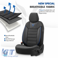 Seat Covers Otom Toro Design Universal Cotton / Artificial Leather Front / Rear Set 11 Pieces Black / Blue ΤRΟ-903