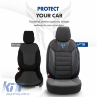 Seat Covers Otom Toro Design Universal Cotton / Artificial Leather Front / Rear Set 11 Pieces Black / Blue ΤRΟ-903