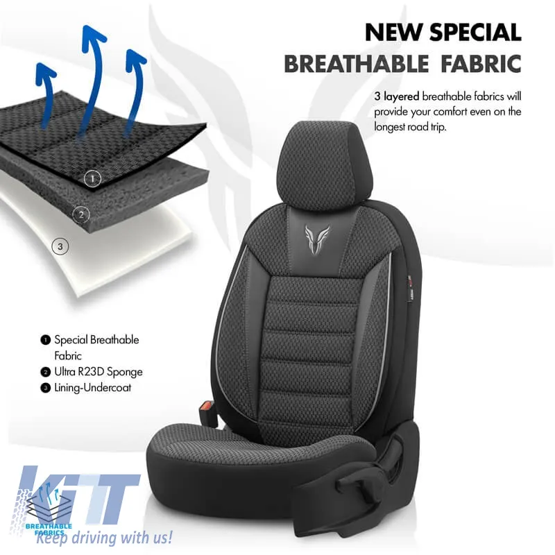 Seat Covers Otom Toro Design Universal Cotton / Artificial Leather Front / Rear Set 11 Pieces Black / Gray ΤRΟ-902